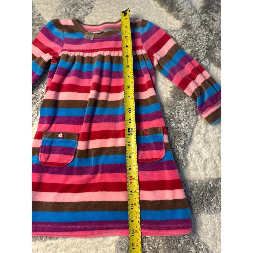 OshKosh‎ B'gosh Velour Dress Pink Striped Pockets Long Sleeve Cozy 24M Girls